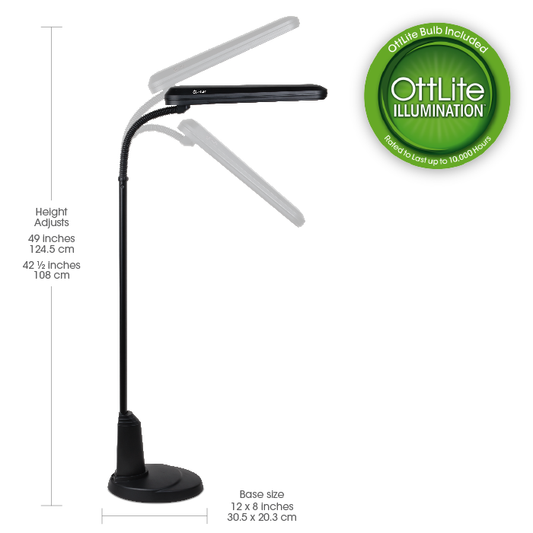 OttLite Tattoo Artist Standing Floor Lamp with Adjustable Neck - 24w Compact Fluorescent Lamp for Bright Natural Daylight - Multiuse Design is Perfect for Illuminating Tattooing Work Areas
